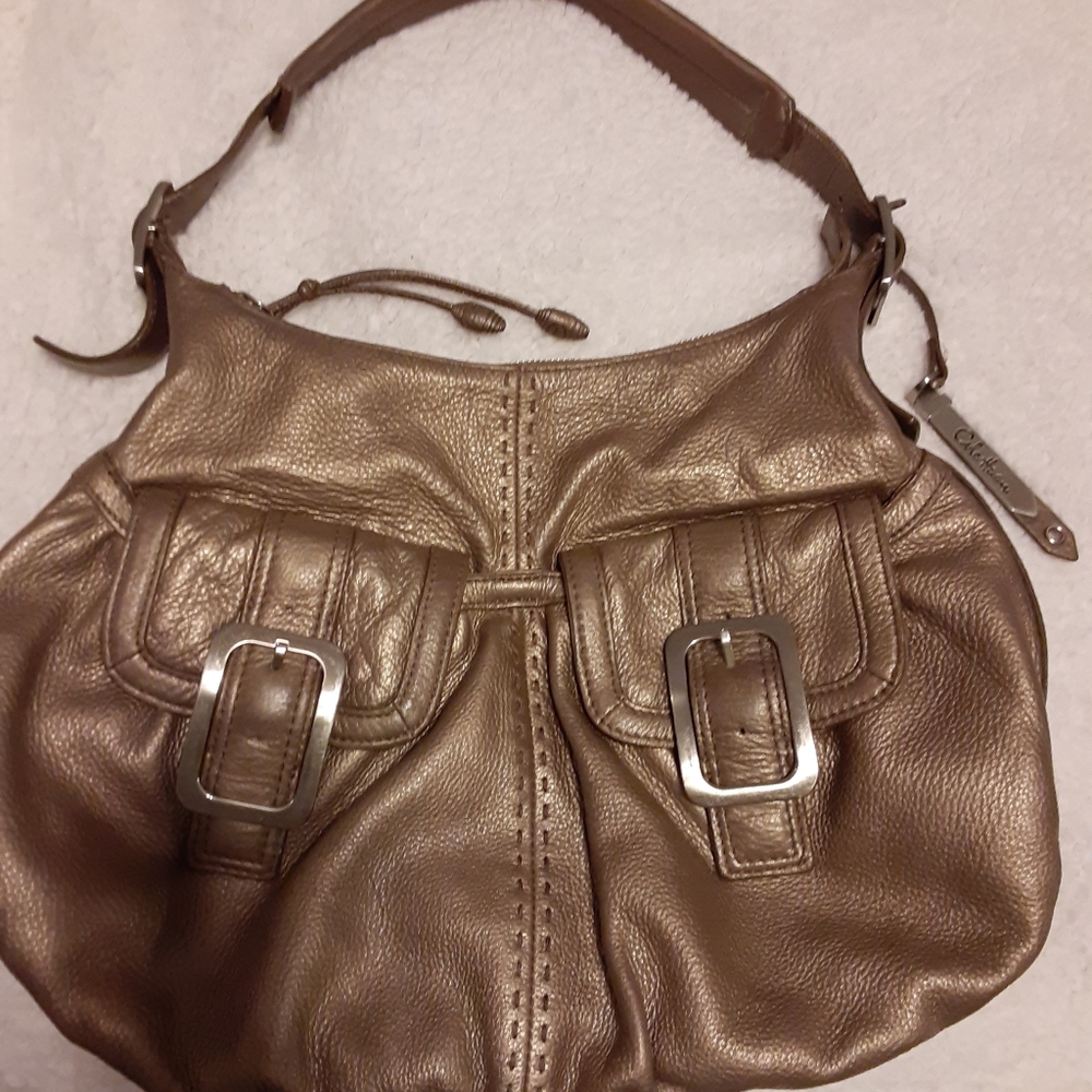 Cole Hahn Bronze Metallic Leather Hobo Bag
